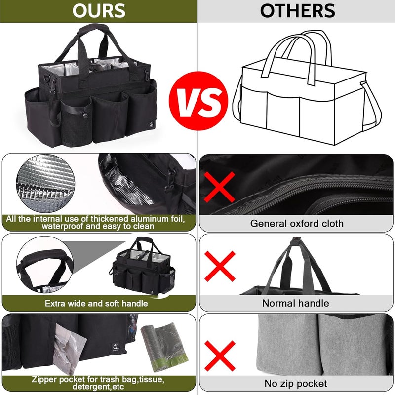 Timoxi Large Wearable Cleaning Caddy Bag with Detachable Divider, Cleaning Organizer with Handles, Cleaning Supply Tote with Adjustable Shoulder Strap&Waist Belt for Cleaners & Housekeeper (Black) - Image 3